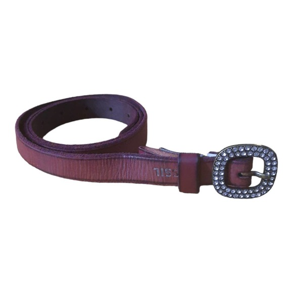 Fossil Accessories - Fossil Womens Genuine Leather Mahogany Brown Gem Buckle Belt Size Medium